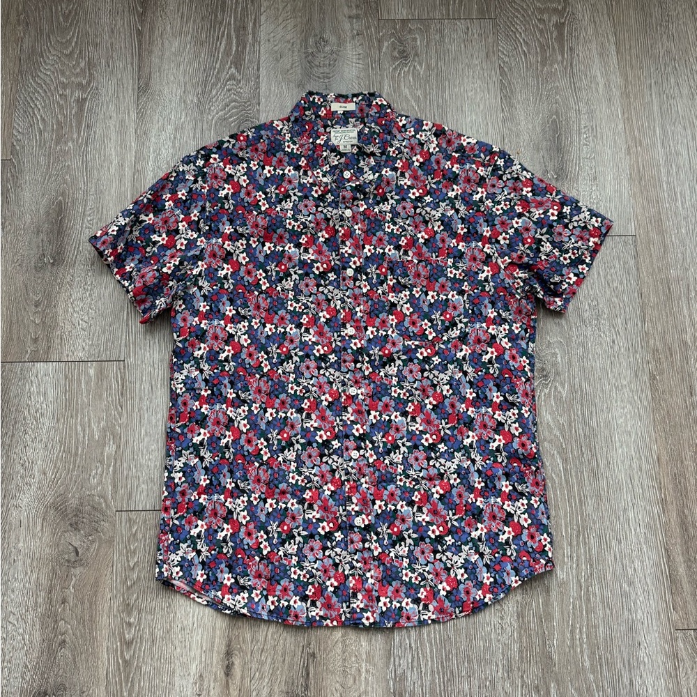 J. Crew Red and Blue Floral Men's Shirt